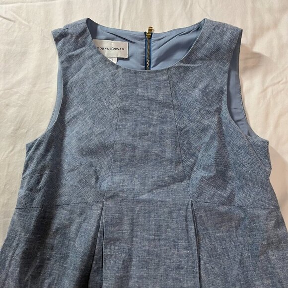 Donna Morgan Light Blue Linen Blend Sleeveless A-Line Dress | Size 2 - Picture 3 of 9